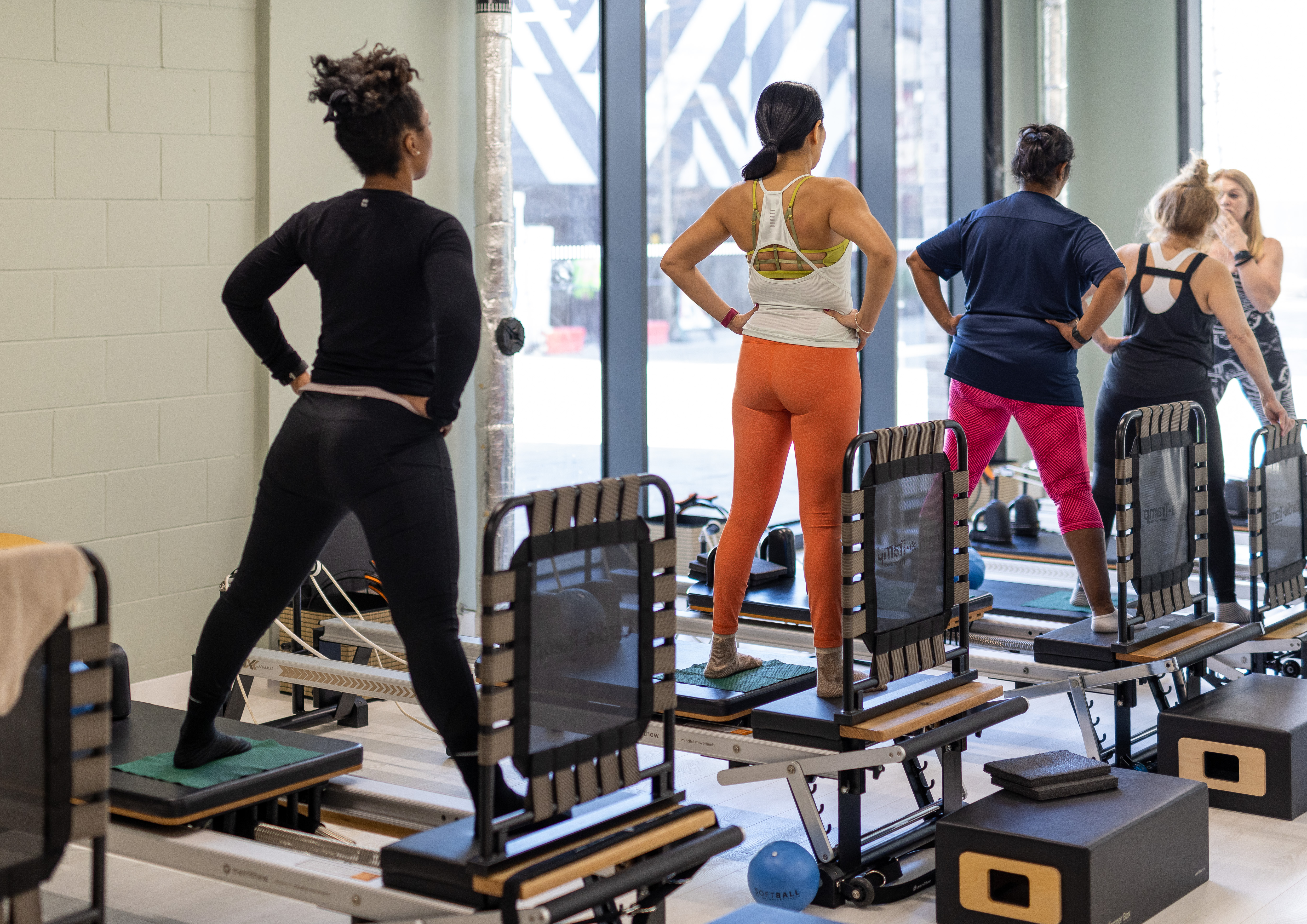 Women in a Pilates class 