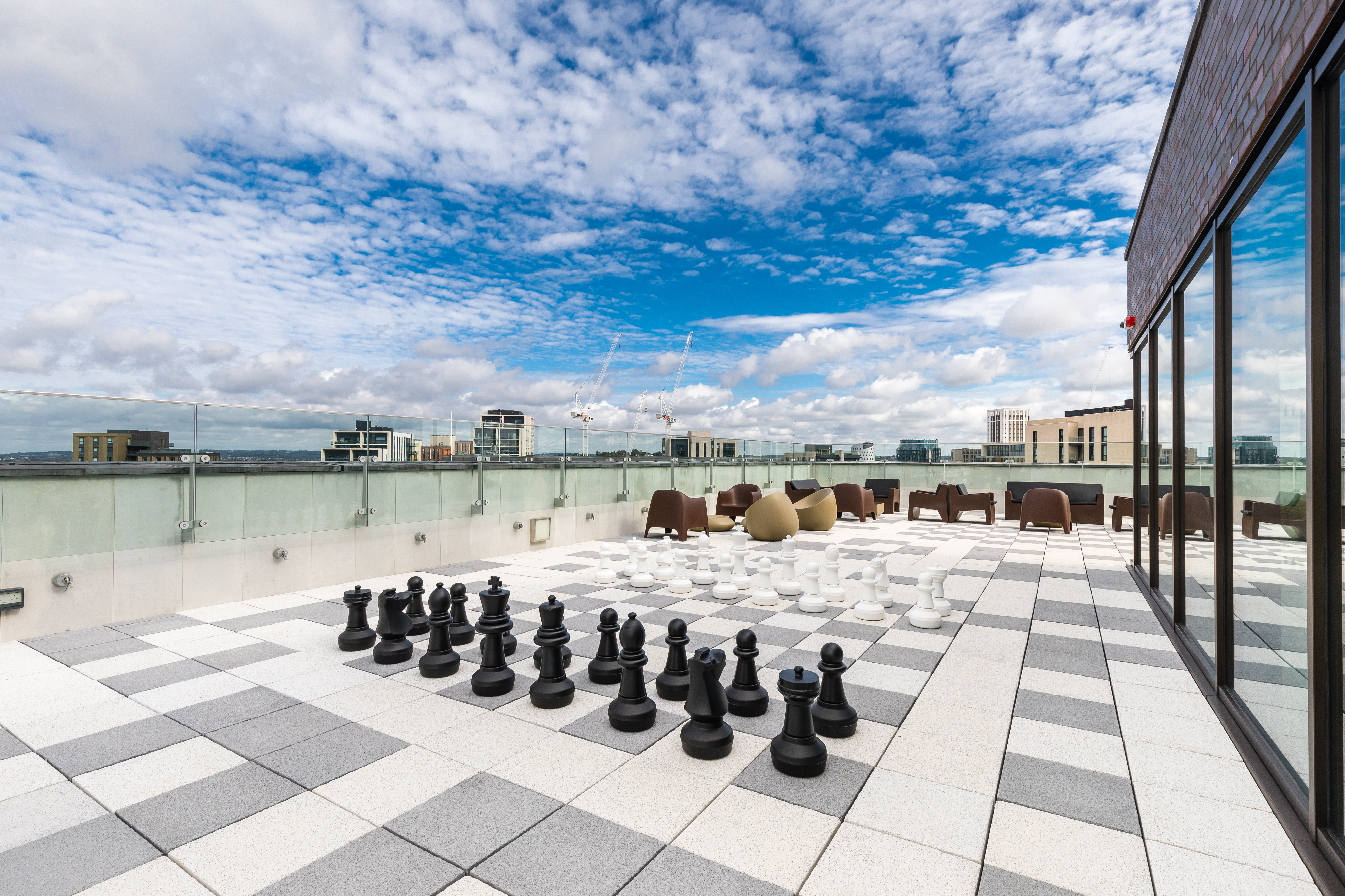 roof garden with giant chessboard