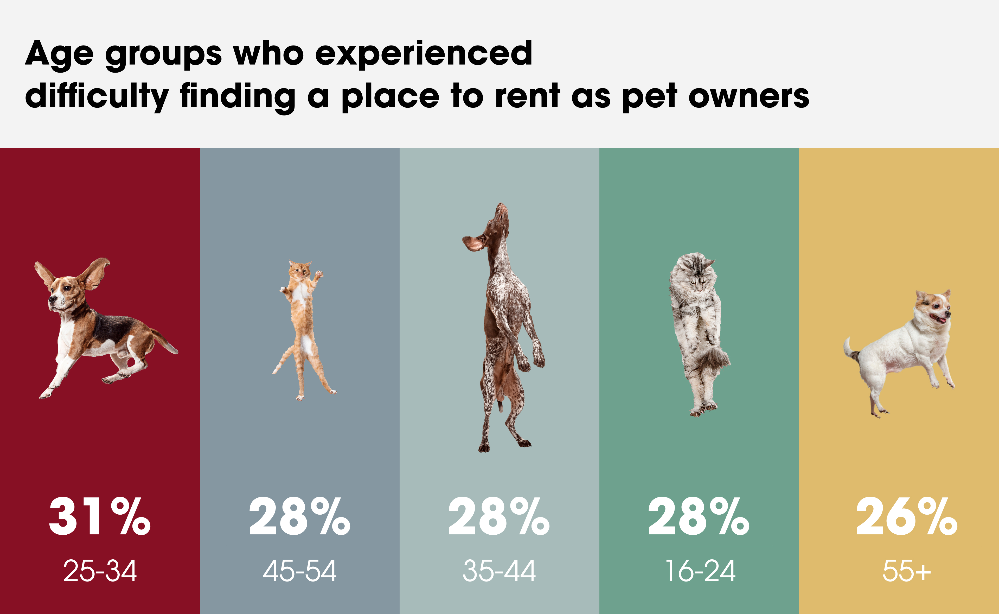 Age groups who experienced difficulty finding a place to rent as pet owners