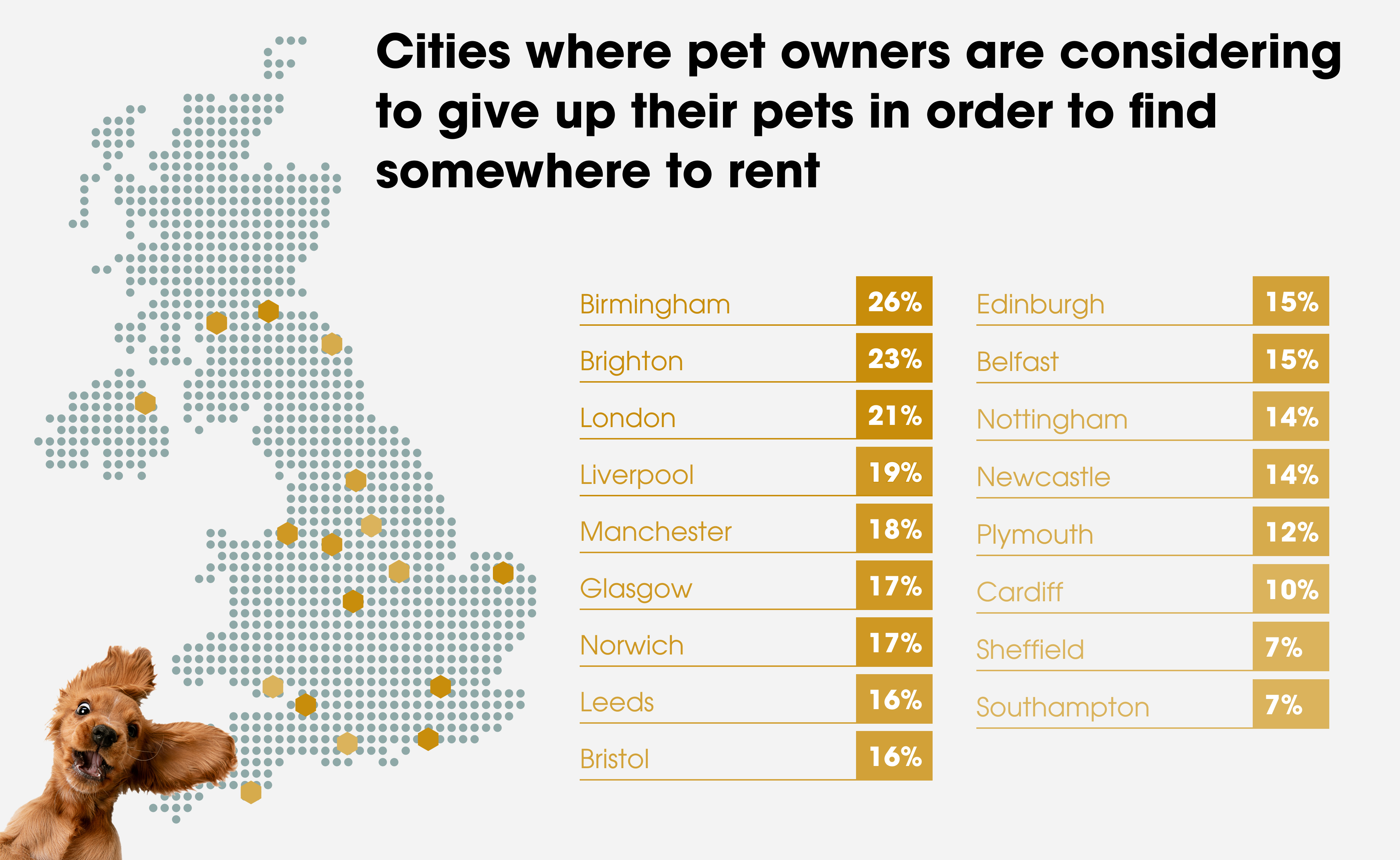 Cities where pet owners are considering to give up their pets in order to find somewhere to rent