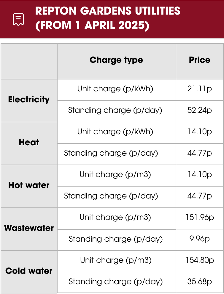 Repton Gardens tariffs