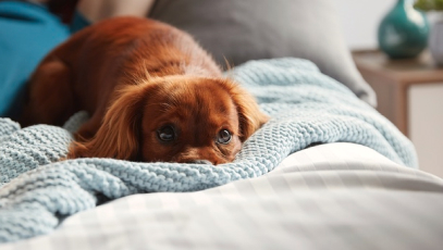 Dog on blanket