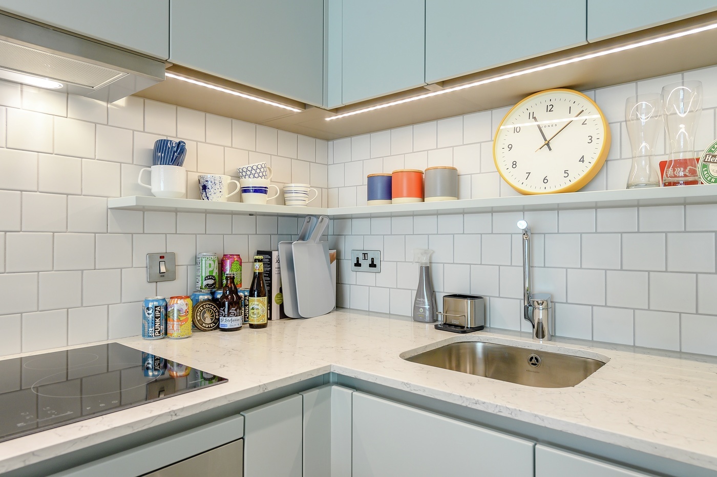 kitchen with floating shelves